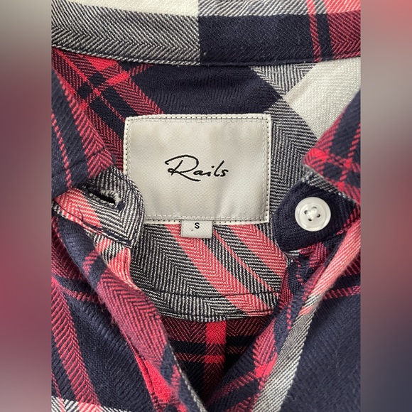 Rails Hunter Plaid Long Sleeve Button-Down Shirt Size Small White Indigo Blush - Picture 4 of 8